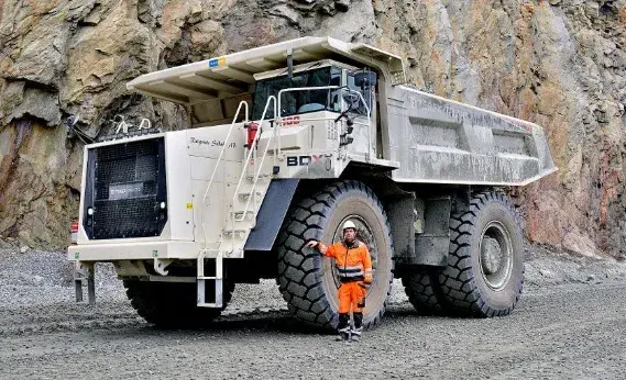 Large mining haul truck working in a quarry